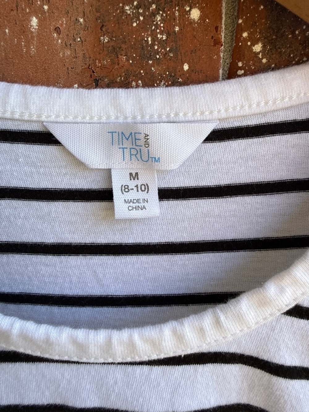 Time and Tru White Tee with Black Stripes and Side Ties - Picture 4 of 4